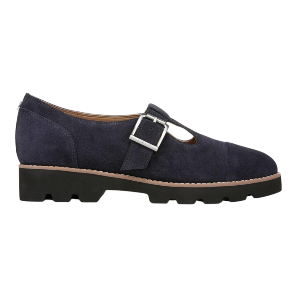 Vionic Navy Suede Mary Jane Loafer with Silver Buckle